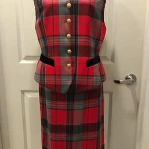 Mondi Red and Gray Plaid Skirt Set